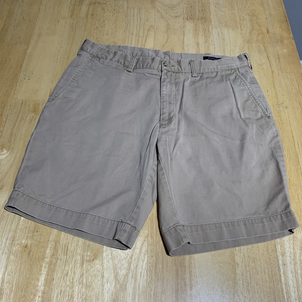Polo Ralph Lauren Shorts Mens 36 Tan Khaki Flat Front Chino Classic Fit 9"